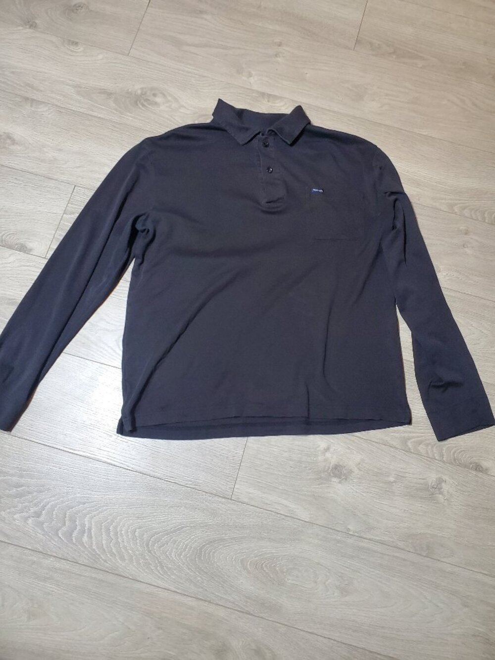 Faconnable Button Top Collared Long Sleeve Black Shirt Size Medium